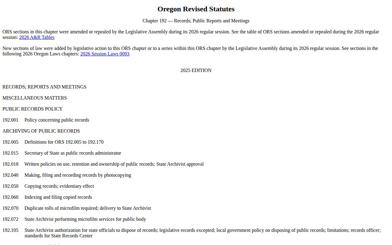 Oregon public-records provisions in ORS Chapter 192