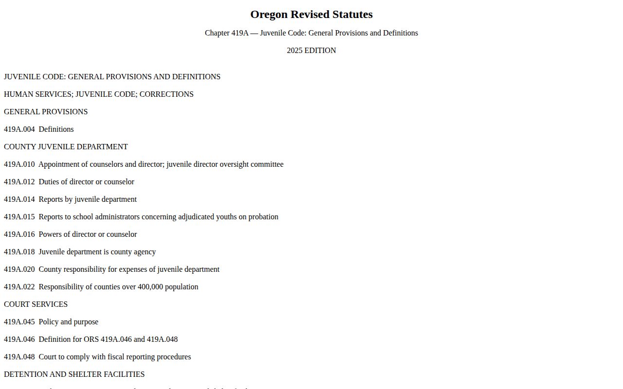 Oregon juvenile-record law provisions in ORS Chapter 419A